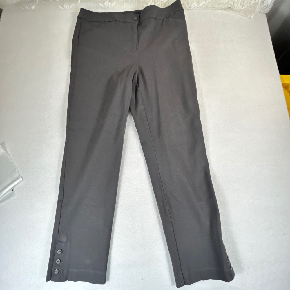 Chicos Perfect Stretch Gray Straight Leg Ankle‎ Button Trousers Size 3 L 12-14